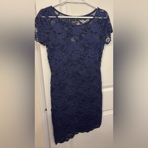 Navy Lace Short Sleeve Sheath Dress